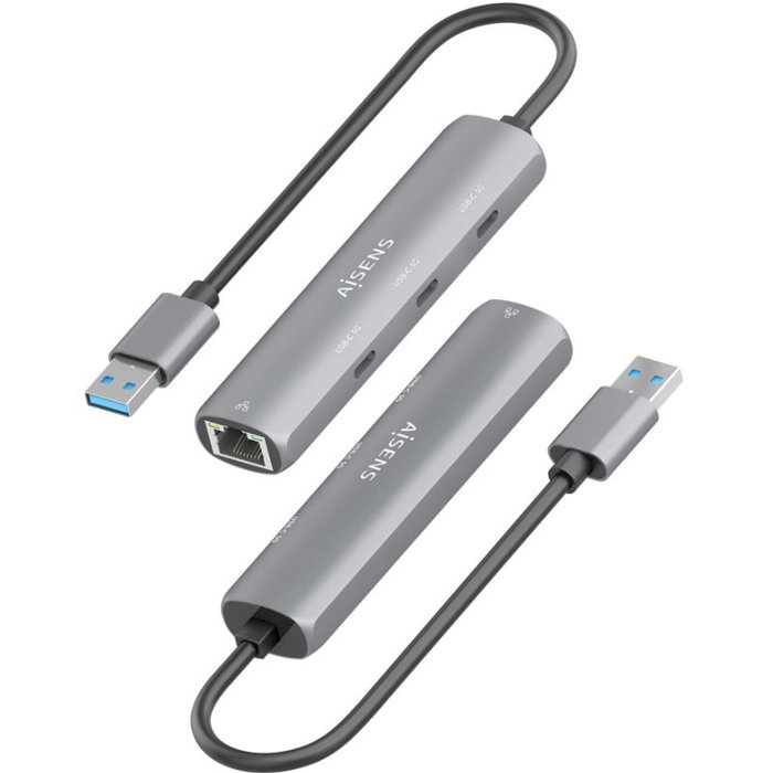 Aisens USB-A Docking Station Ethernet Gigabit y 3x USB-C, Gris